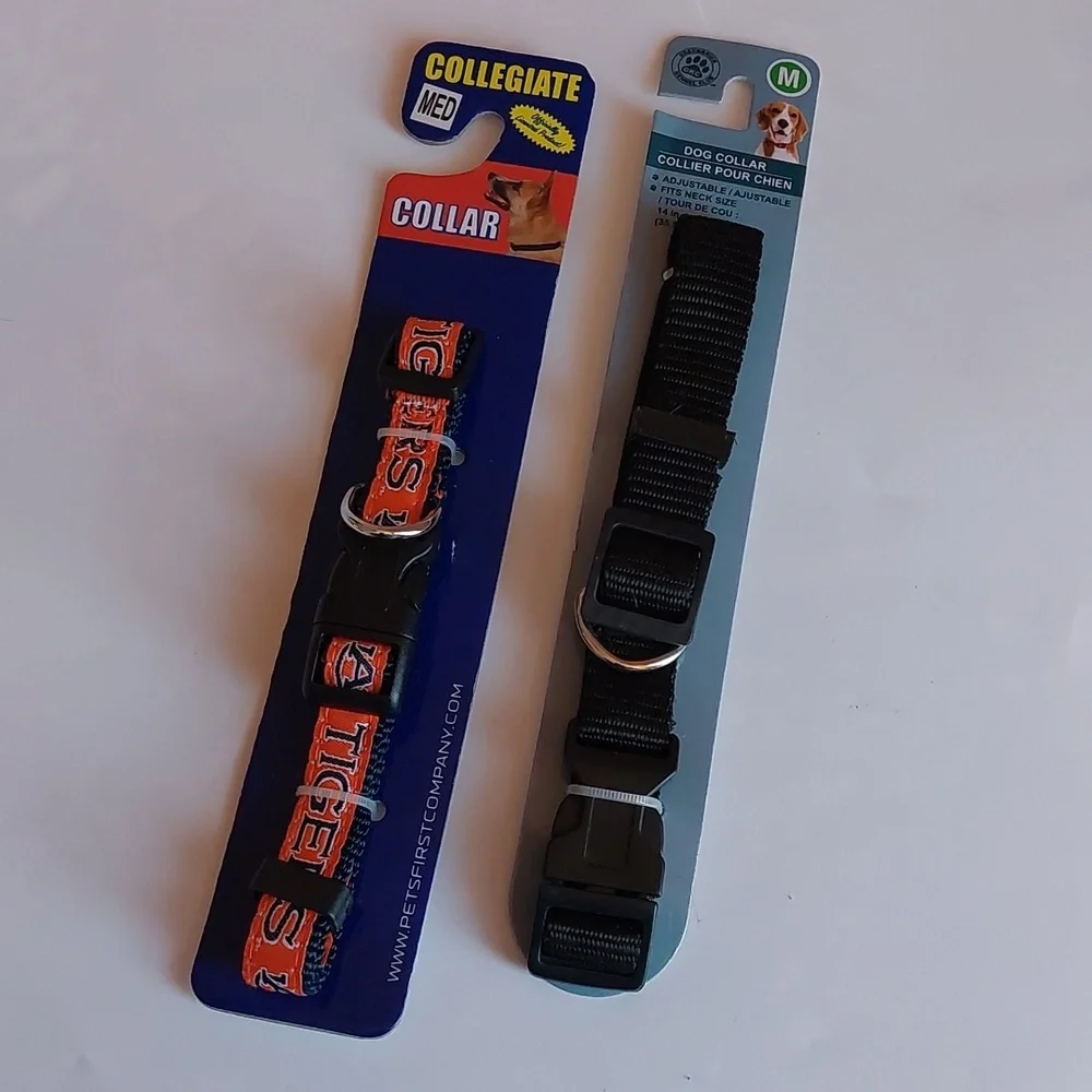 Bundle of 2 Dog Collar Size Medium Collegiate Texas Tiger and Plain Black NWT